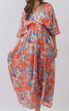 Load image into Gallery viewer, Floral V Neck Empire Waist Maxi Dress in Orange Print
