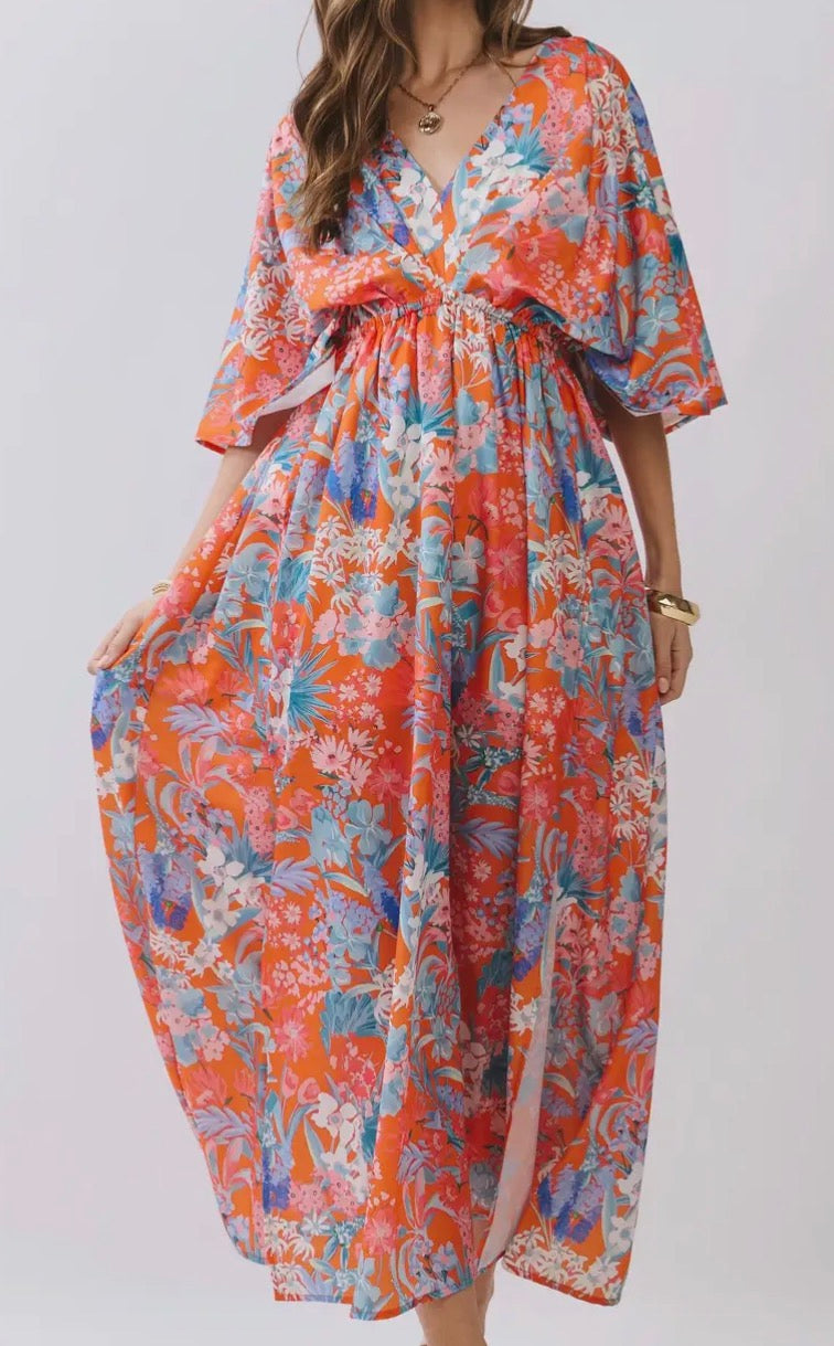v neck empire waist maxi dress Floral from TCEC exclusive at S Collection_2. Sale Design some random dresses Colour:DENIM BLUE Elegant V Peach