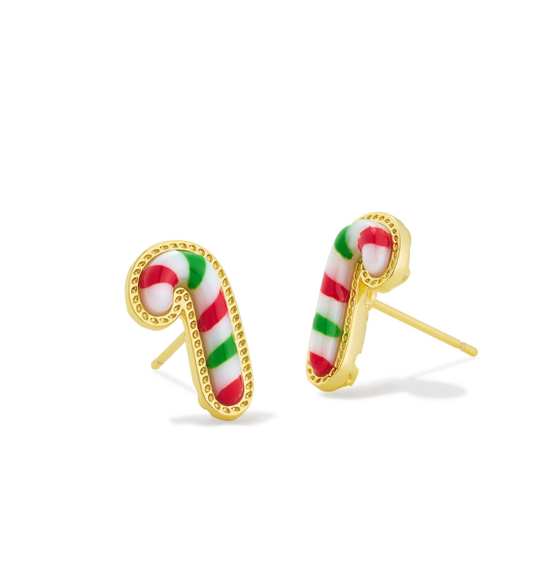 Kendra Scott Gold Candy Cane Stud Earring in Red & Green Mix