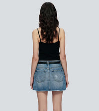 Load image into Gallery viewer, A-Line Denim Mini Skirt With Frayed Hem
