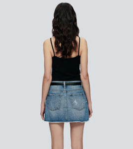 A-Line Denim Mini Skirt With Frayed Hem
