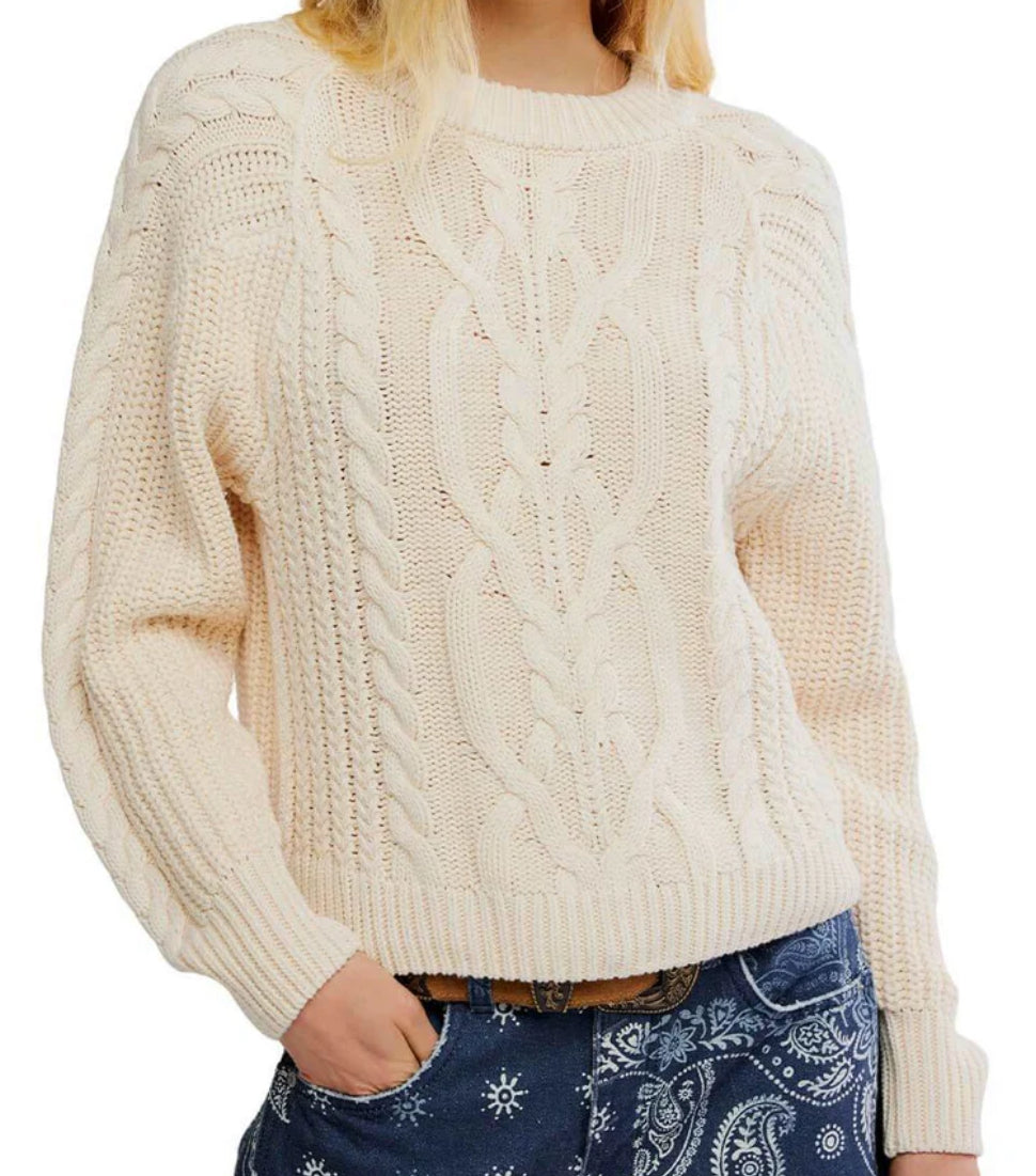 Frankie Cable Knit Sweater in Buttercream