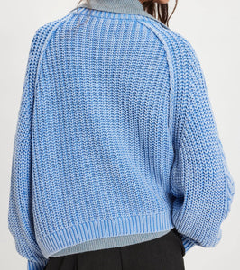 Frankie Cable Sweater in Della Robbia Blue