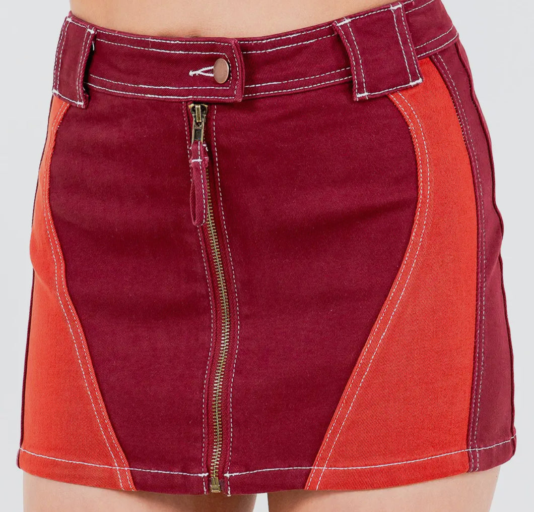 Patchwork Mini Skirt in Red Combo