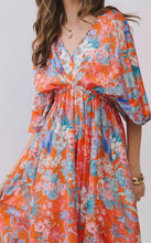 Load image into Gallery viewer, Floral V Neck Empire Waist Maxi Dress in Orange Print
