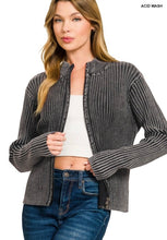 Load image into Gallery viewer, Two-Tone Zip-Up Sweater in Black
