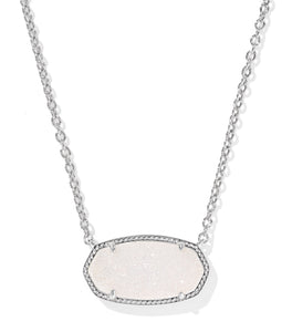 Kendra Scott Elisa Statement Silver Pendant Necklace in Iridescent Drusy