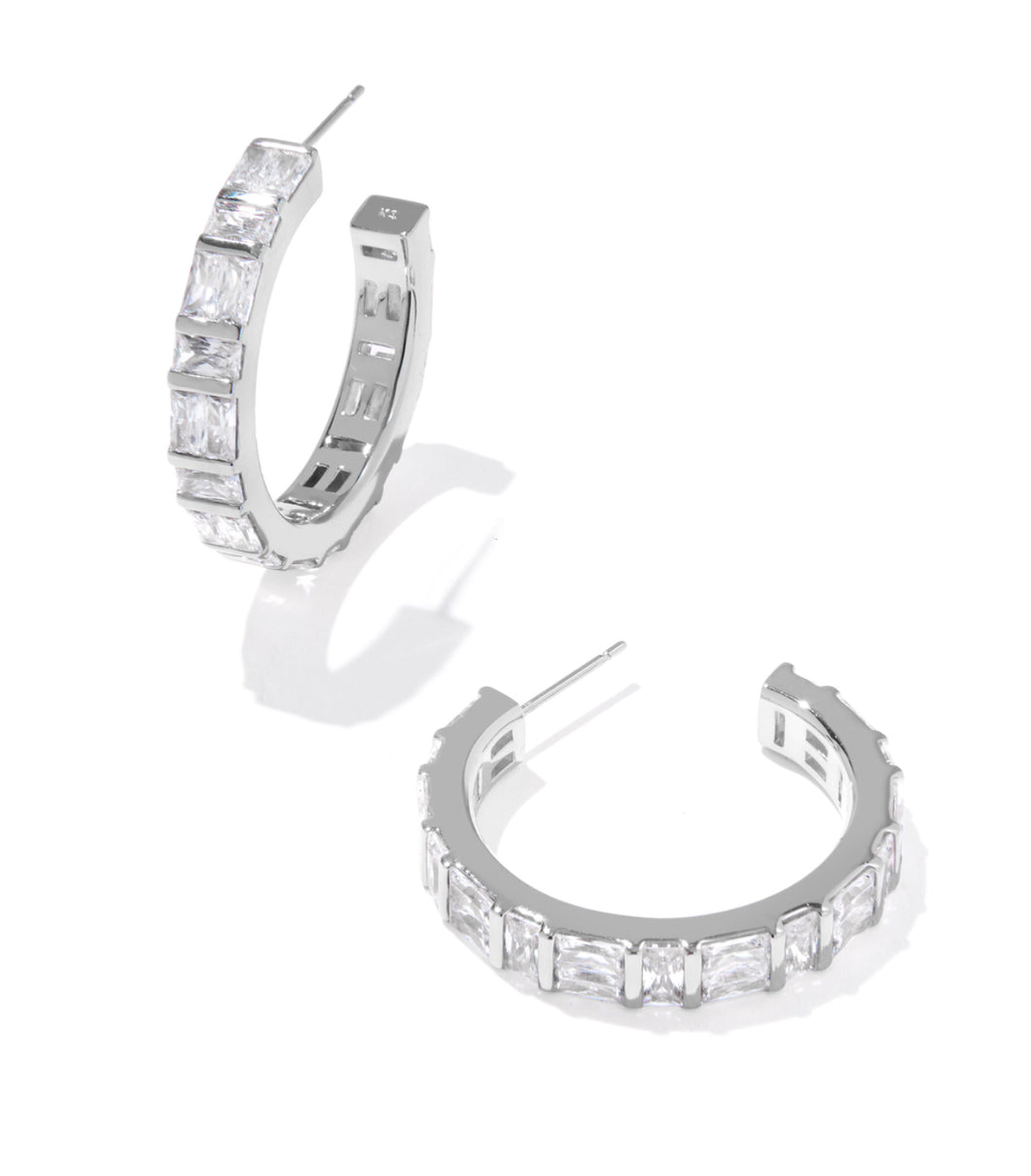 Kendra Scott Jamie Silver Hoop Earring in White CZ