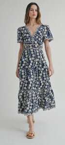 Chic Off The Shoulder Lace Dress in Navy