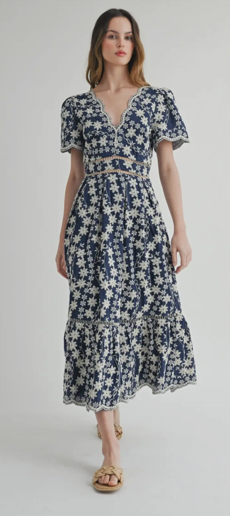Chic Off The Shoulder Lace Dress in Navy