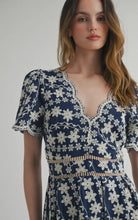 Load image into Gallery viewer, Chic Off The Shoulder Lace Dress in Navy

