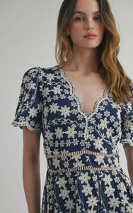 Chic Off The Shoulder Lace Dress in Navy