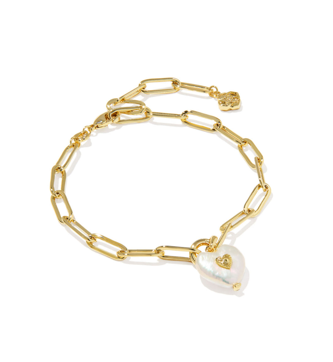 Kendra Scott Sasha Heart Gold Chain Bracelet in Freshwater Cultured Pearl