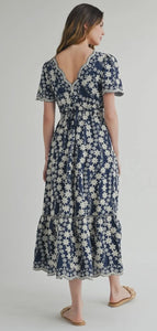 Chic Off The Shoulder Lace Dress in Navy