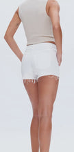 Load image into Gallery viewer, Mid Rise Twill Shorts with Raw Hem in White

