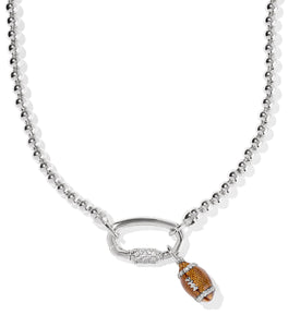 Football Metal Strand Necklace with White CZ