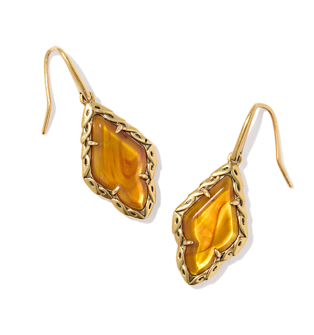 Kendra Scott Adeline Vintage Gold Drop Earring in Marbled Amber Illusion