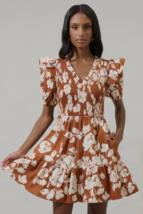 Surrey Floral Mini Dress in Rust