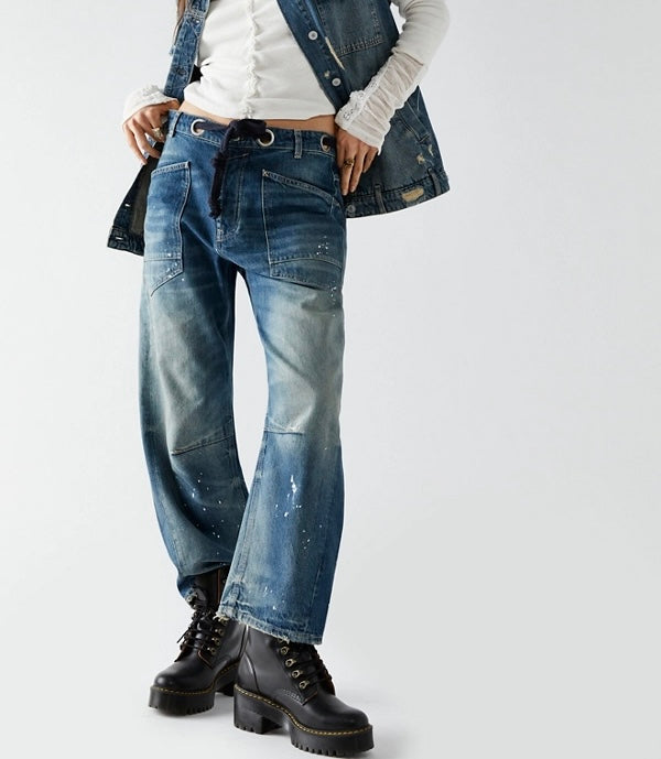 Moxie Low Slung Pull On Barrel Jeans in Timeless Blue