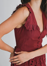 Load image into Gallery viewer, Cotton Lace Tiered Midi Dress in Dark Spice
