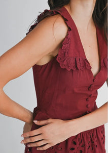 Cotton Lace Tiered Midi Dress in Dark Spice