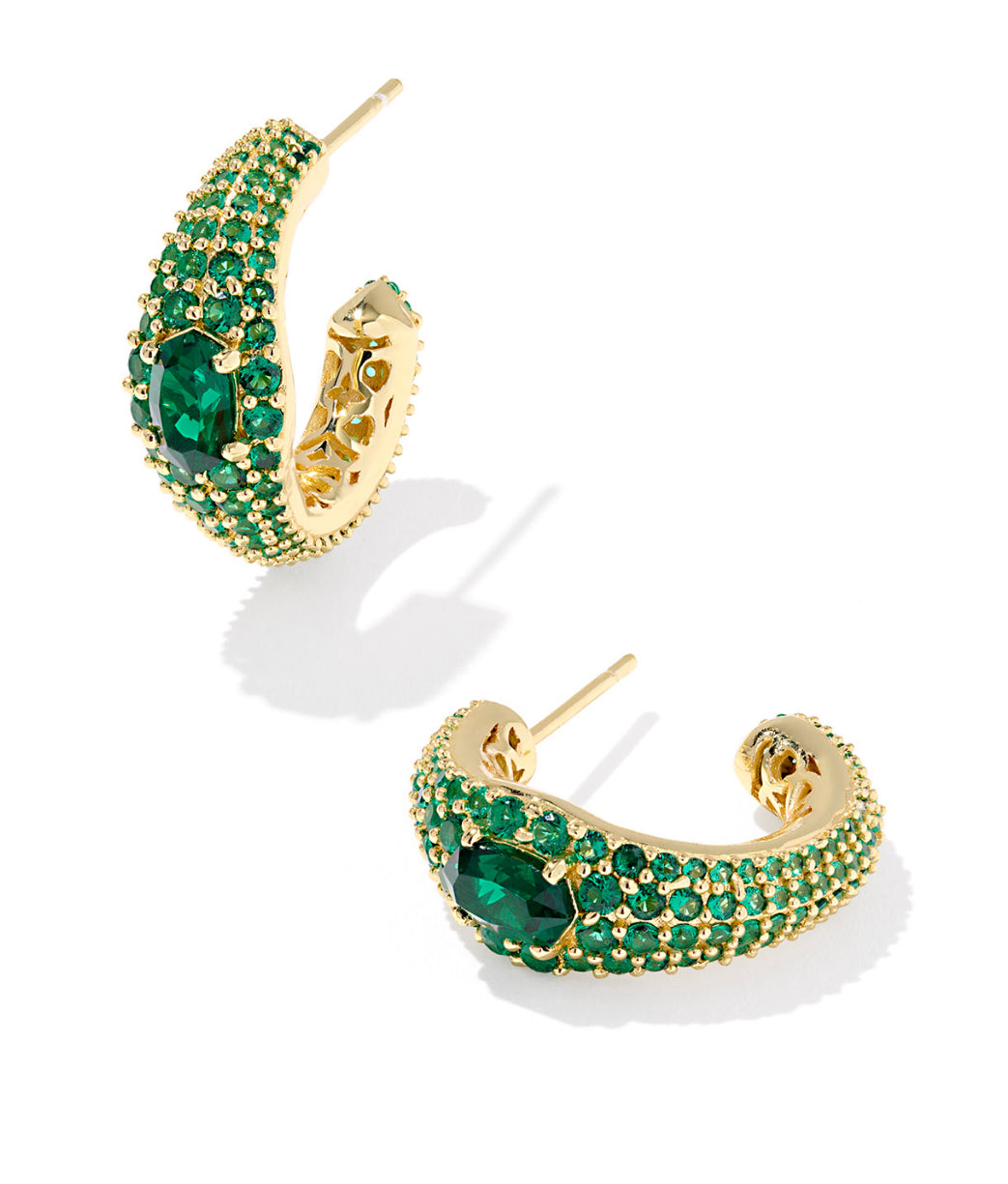 Kendra Scott Bella Gold Hoop Earring in Dark Green Crystal