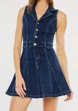 Load image into Gallery viewer, Sleeveless Denim Flounce Dress in Dark Wash
