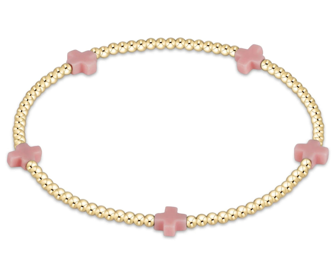 EGIRL Signature Cross Small Gold Pattern 2mm Bead Bracelet - Pink