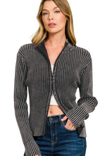 Load image into Gallery viewer, Two-Tone Zip-Up Sweater in Black
