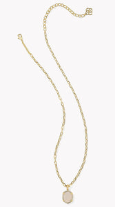 Kendra Scott Daphne Gold Pave Frame Pendant Necklace in Iridescent Drusy