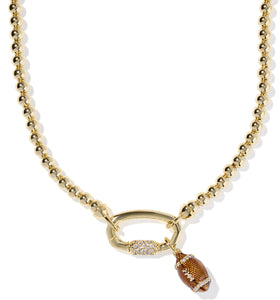 Football Metal Strand Necklace with White CZ