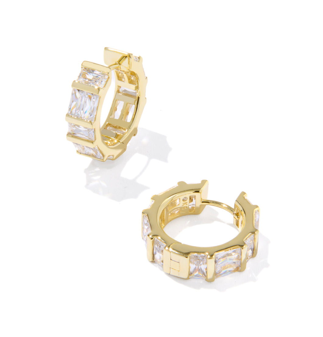 Kendra Scott Jamie Gold Huggie Earring in White CZ