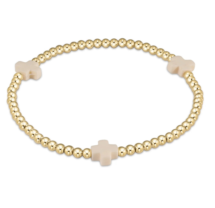 EXTENDS Signature Cross Gold Pattern 3mm Bead Bracelet - Off-White