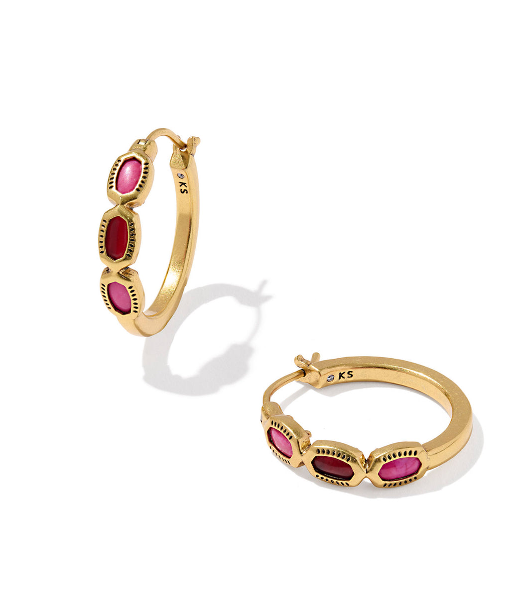 Kendra Scott Mini Elisa Vintage Gold Hoop Earring in Pink Mix