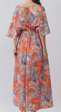 Load image into Gallery viewer, Floral V Neck Empire Waist Maxi Dress in Orange Print
