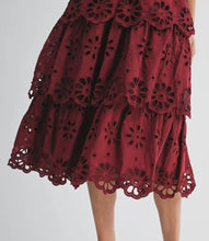 Load image into Gallery viewer, Cotton Lace Tiered Midi Dress in Dark Spice
