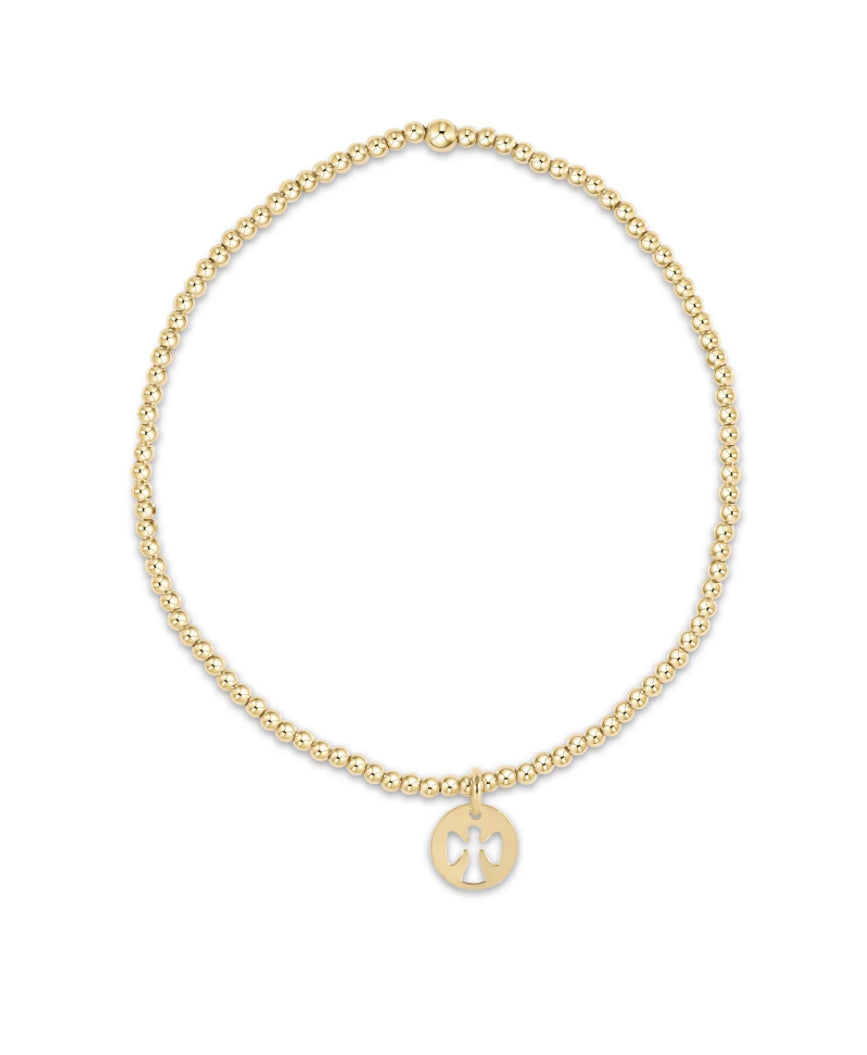 Classic Gold 2mm Bead Bracelet - Guardian Angel Small Gold Disc