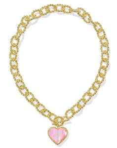 Kendra Scott Haisley Heart Gold Statement Necklace in Blush Ivory Mother of Pearl