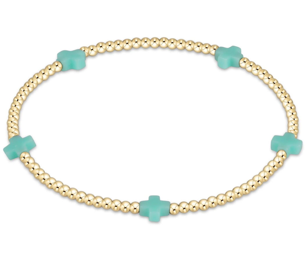 EGIRL Signature Cross Small Gold Pattern 2mm Bead Bracelet - Mint