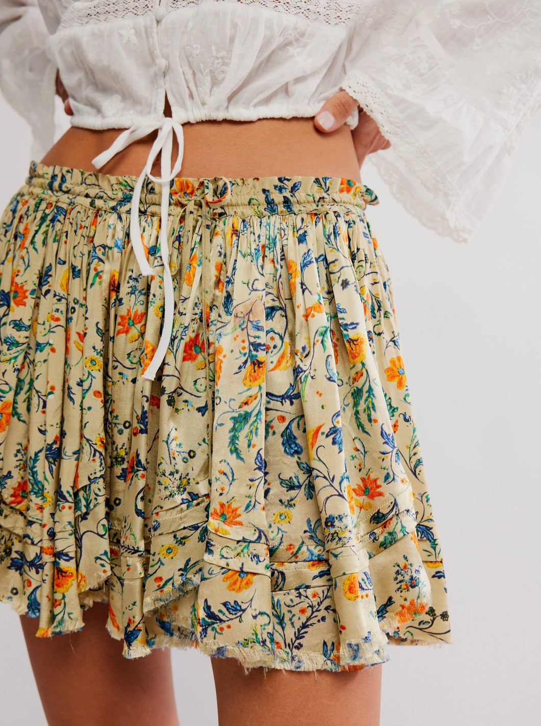 Third Charm Printed Mini Skirt in Green Combo