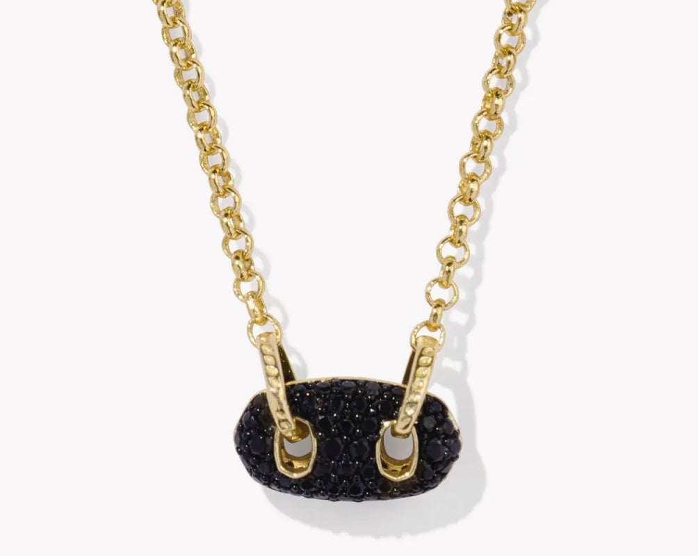 Kendra Scott Bailey Gold Pave Pendant Necklace in Black Crystal