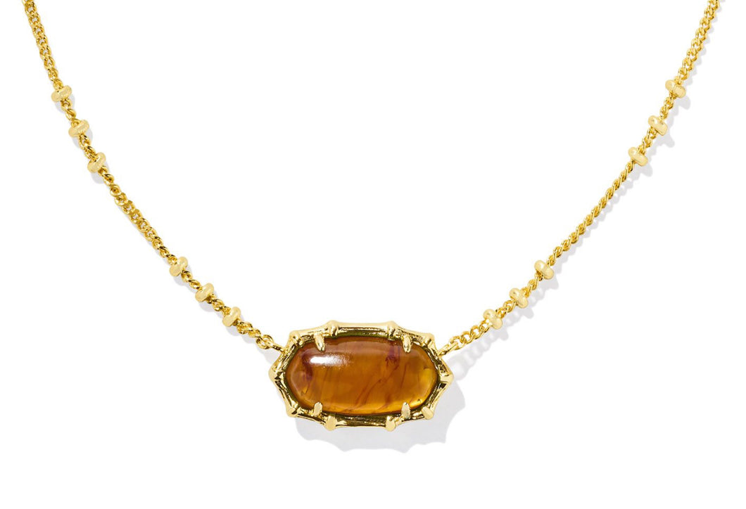 Kendra Scott Elisa Bamboo Frame Necklace in Gold Marbled Amber Illusion
