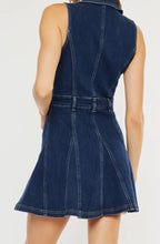 Load image into Gallery viewer, Sleeveless Denim Flounce Dress in Dark Wash
