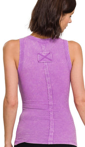Washed Ribbed Scoop Neck Tank Top