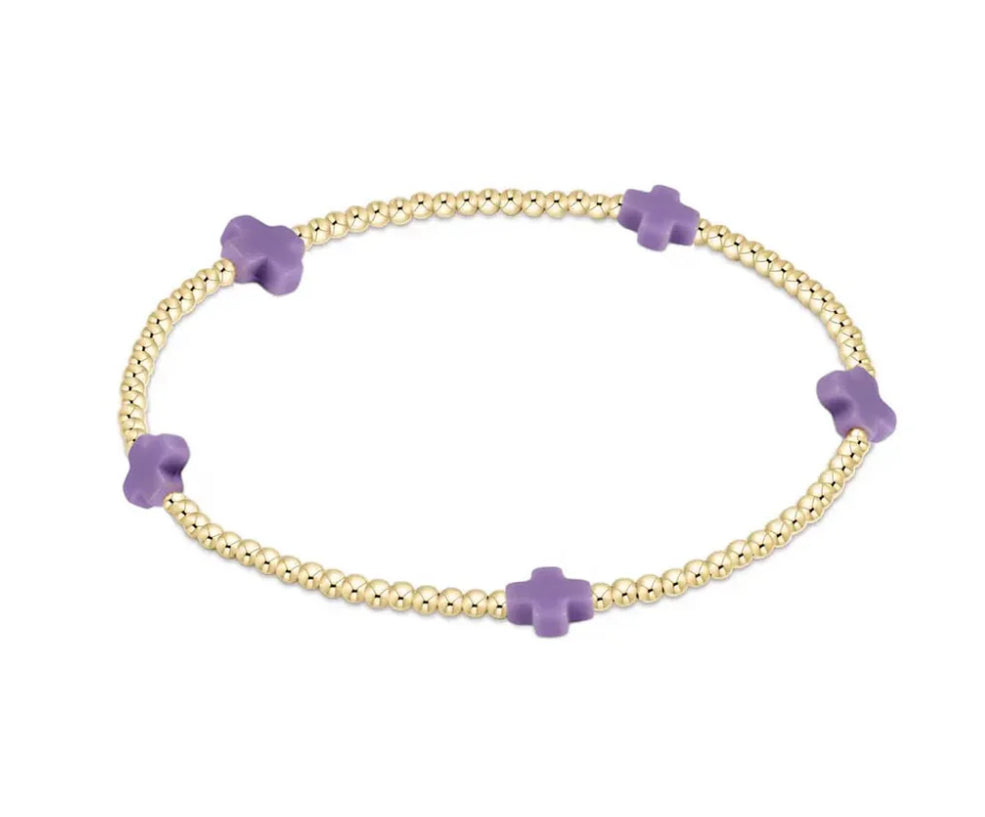 EGIRL Signature Cross Small Gold Pattern 2mm Bead Bracelet - Purple