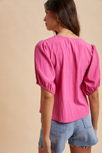 Load image into Gallery viewer, Scallop Detailed Neck Tie Front Blouse in Pink
