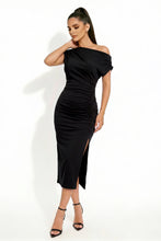 Load image into Gallery viewer, Slouchy Cowl Neck Midi Dress in Black

