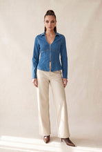 Load image into Gallery viewer, Denim Long Sleeve V-Neck Top
