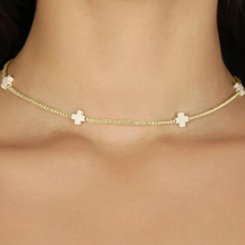 Load image into Gallery viewer, 17” Choker Beaded - Signature Cross 2mm Gold - Off-White
