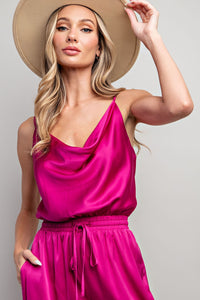 Satin Cowl Neck Sleeveless Jumpsuit